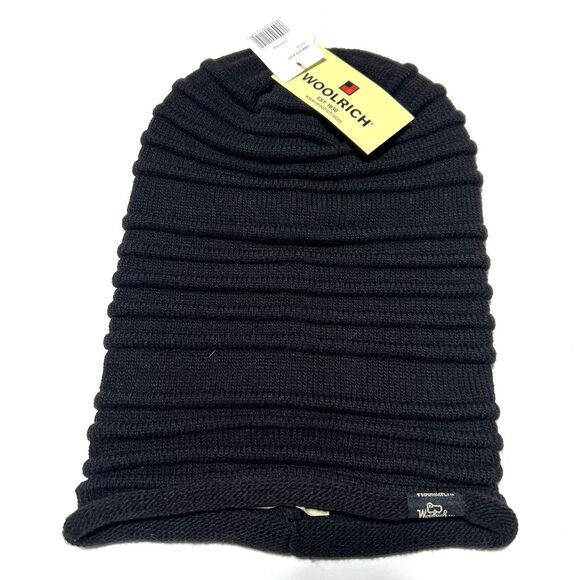 Woolrich Knitted Ribbed Wool Beanie in black - Picture 1 of 3